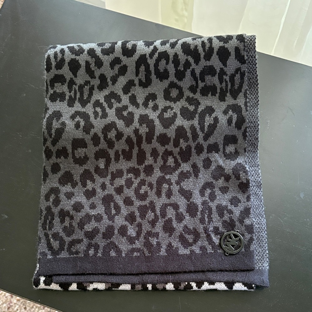 Michael Kors Black and Gray Animal Print Scarf